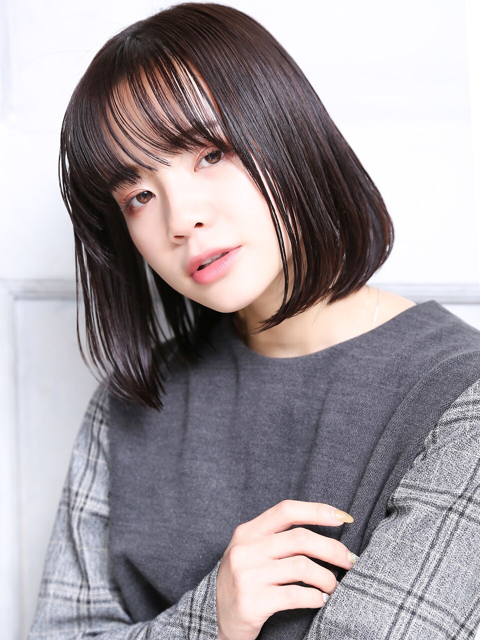 大人可愛い小顔ツヤ髪ツヤ感ナチュラルボブ黒髪ボブ髪質改善A3