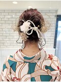 成人式ヘアセットアップアレンジ振袖ヘア金箔シニヨンK20241013