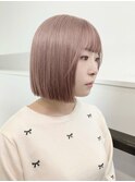 ミルクティーピンクグレージュミディアムウルフレイヤー長めボブ
