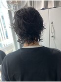くるくる　ウルフパーマ　黒髪　セット簡単　ショートパーマ