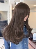 ブリーチなしカラー/ブラウングレージュ/レイヤーカット