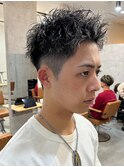 アップバング短髪ツイストスパイラルブリーチパーマツイスパ