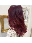ロングレイヤー立体感ハイライトブリーチカシスレッド