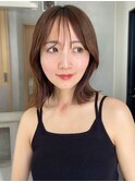 顔周りレイヤーカットグレージュカラーくびれボブベージュカラー