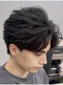 韓国へアカルマパーマワックスなしセンターパート黒髪ウルフ