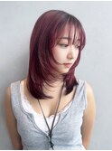 ダブルカラーミディアム顔周りレイヤー前髪カット_F40333