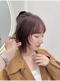 ピンクブラウン　レイヤーカット　ボブ