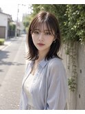 ミディアムボブ×モカブラウン×外ハネワンカール