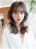 大人かわいい前髪セシルカットココアブラウンフリンジウェーブ