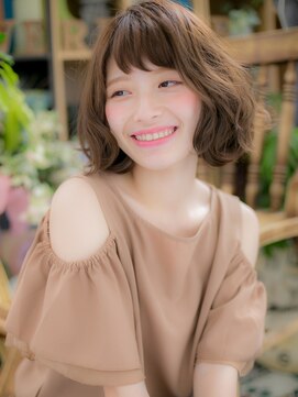 カバーヘア イヴ 戸頭店(COVER HAIR EVE) オン眉大人ヘルシースタイル外ハネボブパーマc5戸頭20代30代40代