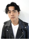 メンズカット メンズパーマ センターパート 黒髪パーマ