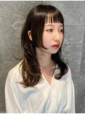 姫カットレイヤーオン眉ミディアムロングハッシュカット