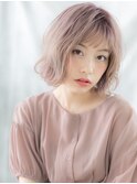 大人かわいい立体感ピンクベージュボブパーマr小山10代20代30代