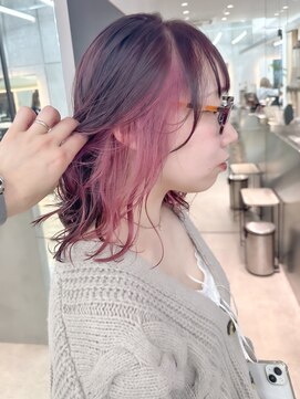 ロンドシエル 横浜(Lond ciel) ミニウルフチェリーブラウンブリーチなしショートボブ前髪/横浜