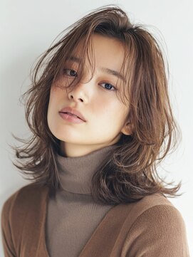 ノラキチジョウジ(NORA KICHIJOJI) 顔周りレイヤーカットシースルーバング耳かけくびれミディアム