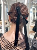韓国シニヨン/ブラックリボンヘアアレンジ