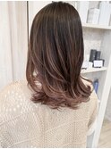 福山市美容室Caary 筋感バレイヤージュ くすみピンクカラー