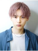 韓国ヘアハーフアップ【ルーズコンマ】コーラルピンク2ブロック