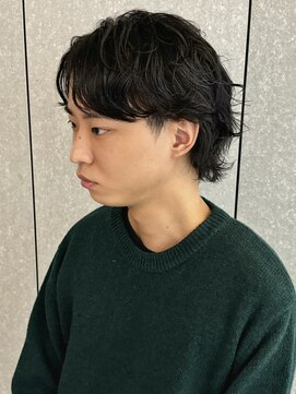 ニアウ 太田店(Niau) メンズボブセンターパートウルフスパイラルパーマ群馬太田眉毛