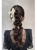 【ローポニーテール】結婚式銀座お団子カチモリタイトヘアセット