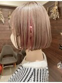 人気のミニボブ×ミルクティーカラーインナーピンクカラー★中村