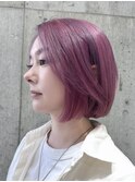 ヘーゼルベージュピンクベージュハッシュカットレイヤーボブ韓国
