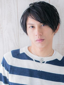 メンズヘア ビーセカンド 草加店(MENS HAIR B-2) 流しウザバングの七三分メンズカット黒髪ラフフェザーS草加