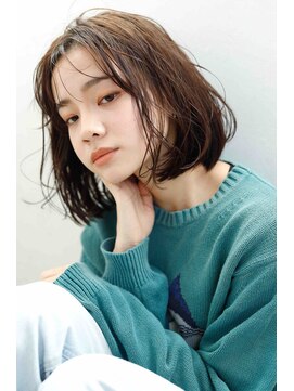 ムウ 難波(MOU) ナチュラルボブルフ黒髪ネビージュ小顔ワンレン20代30代40代50代