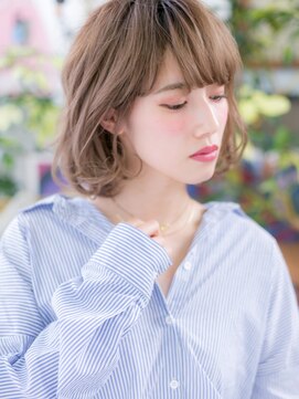 カバーヘア ブリス 上尾西口店(COVER HAIR bliss) くすみベージュぱっつん前髪韓国風ボブパーマh3上尾10代20代30代