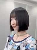 イメチェン外ハネボブ美髪ワイドバングミディアム縮毛矯正ボブ
