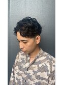 ツーブロックパーマ刈り上げマッシュナチュラル黒髪アップバング