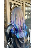 ショートから寒色ユニコーンカラー風シールエクステ