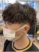 ツイストスパイラルパーマメンズパーママッシュウルフフェード