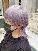 シルバーカラーツーブロックマッシュ ロングウルフカット