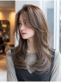 ハッシュカットバーガンディミディアムレイヤー韓国ヘア