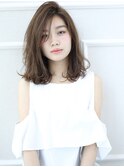 レイヤー隠れるAライン長め斜めバングミディ