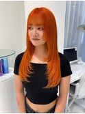 ブリーチハイトーンロングレイヤービビットオレンジヘルシー
