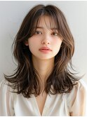 外ハネブルーブラックワイドバング艶髪