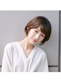 小顔ショート/ ミニボブ/斜めバング/マロンベージュ