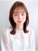 ハイライトカラーレイヤーカットナチュラルカールセミディ