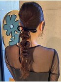 編み下ろしタイトポニー二次会ヘアセット