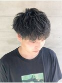 20代30代韓流☆ツイストパーマショートマッシュアッシュブラック