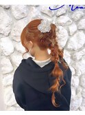 【Moana綱島】#ヘアセット#オレンジ#三つ編み#ダブルカラー