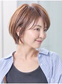 30代40代小顔カットショートボブ丸ブラウングレージュ