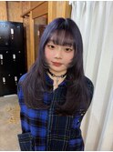 ダークブルー/ブリーチなし/顔周りレイヤー/髪質改善/駅南