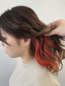 セットアップ 岡山北長瀬店(SET-UP) インナーカラー オレンジ  韓国 外国人風カラー ネオン