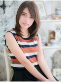 斜めバングツヤ感シアーベージュ小顔ミディc5越谷20代30代40代