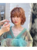 レイヤーボブパーマコーラルオレンジハッシュボブ久屋大通/栄