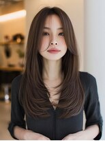 ダル 渋谷/表参道(DAL.)&nbsp;顔周りカットハッシュカットダークブラウンワンホンレイヤー韓国