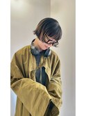 デジタルパーマチェリーブラウンハンサムショート40代